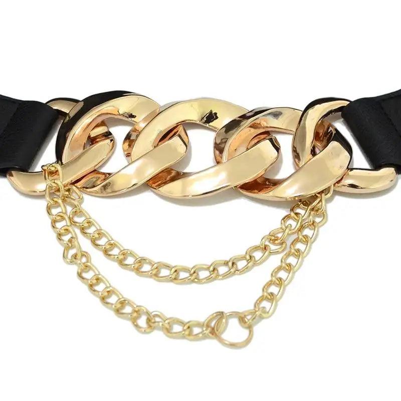 Black Vintage Ladies Dress Belt Charming Chain Buckle Elastic Luxurious Women Belt Metal Chain Style Party Fashion Belts For Ladies Stevvex