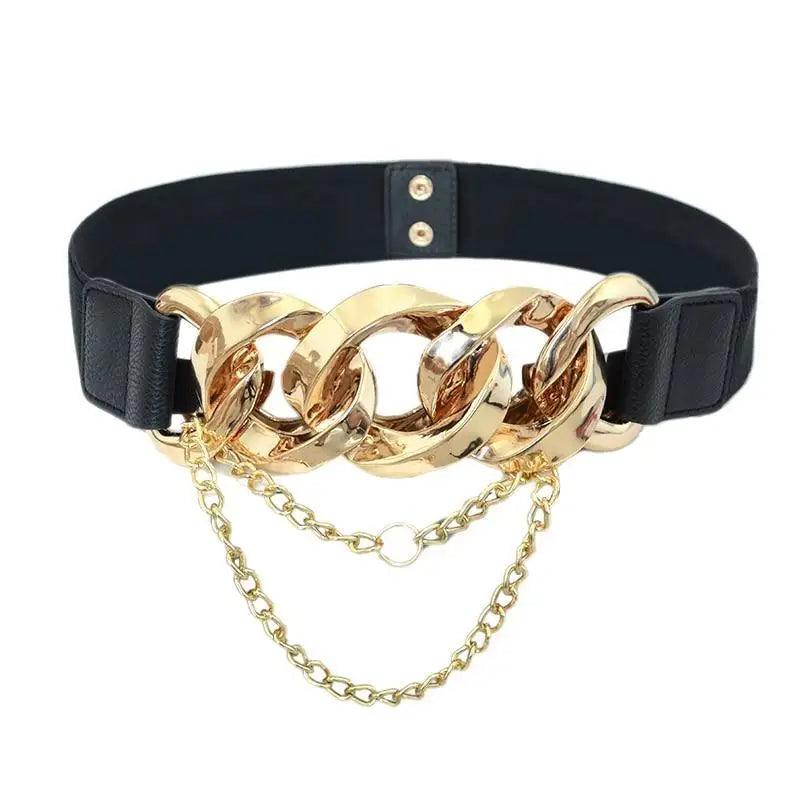 Black Vintage Ladies Dress Belt Charming Chain Buckle Elastic Luxurious Women Belt Metal Chain Style Party Fashion Belts For Ladies Stevvex
