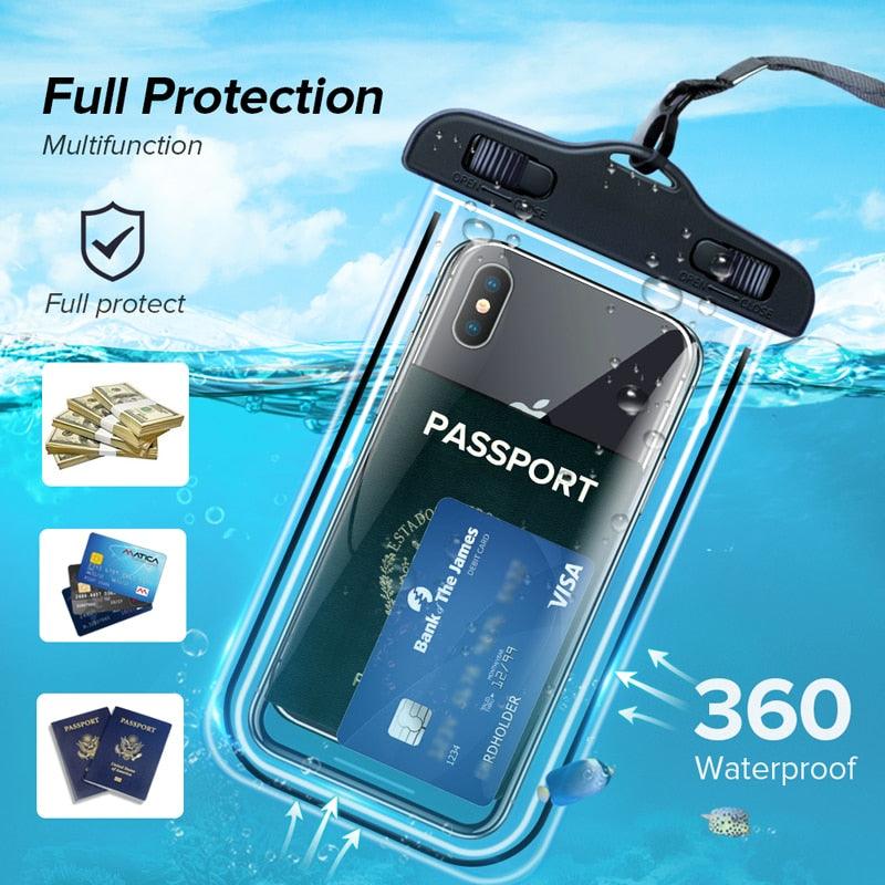 Black Waterproof Mobile Cover Pouch Mobile Case Phone Pouch for iPhone Outdoor Waterproof Phone Case Universal Bag For iPhone 13 12 11 Pro Max Waterproof Phone Pouch Case & Strap Stevvex