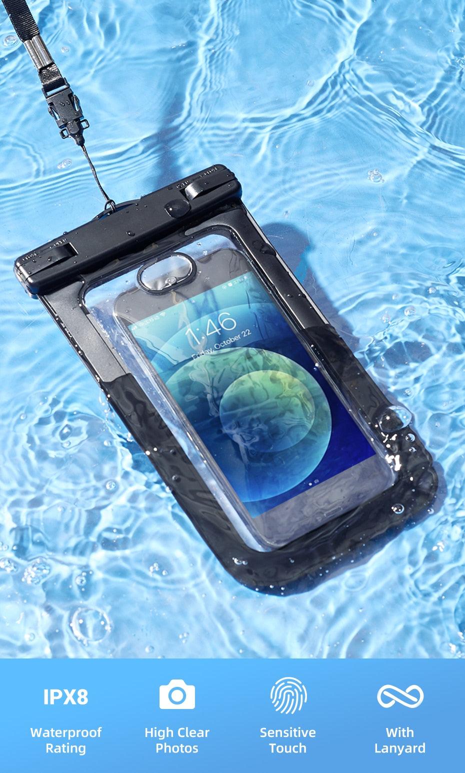 Black Waterproof Phone Case Bag For iPhone 14 13 12 Pro Max Swim Pouch For Universal Protective Phone Case Universal Waterproof Underwater Dustproof Touch Phone Case for iPhone Stevvex