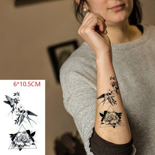 Black Waterproof Temporary Bird Tattoo Sticker Arm Leg Wrist Modern Small Tattoo For Womens And Kids Stevvex