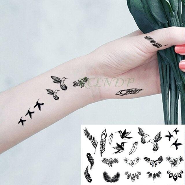 Black Waterproof Temporary Bird Tattoo Sticker Arm Leg Wrist Modern Small Tattoo For Womens And Kids Stevvex