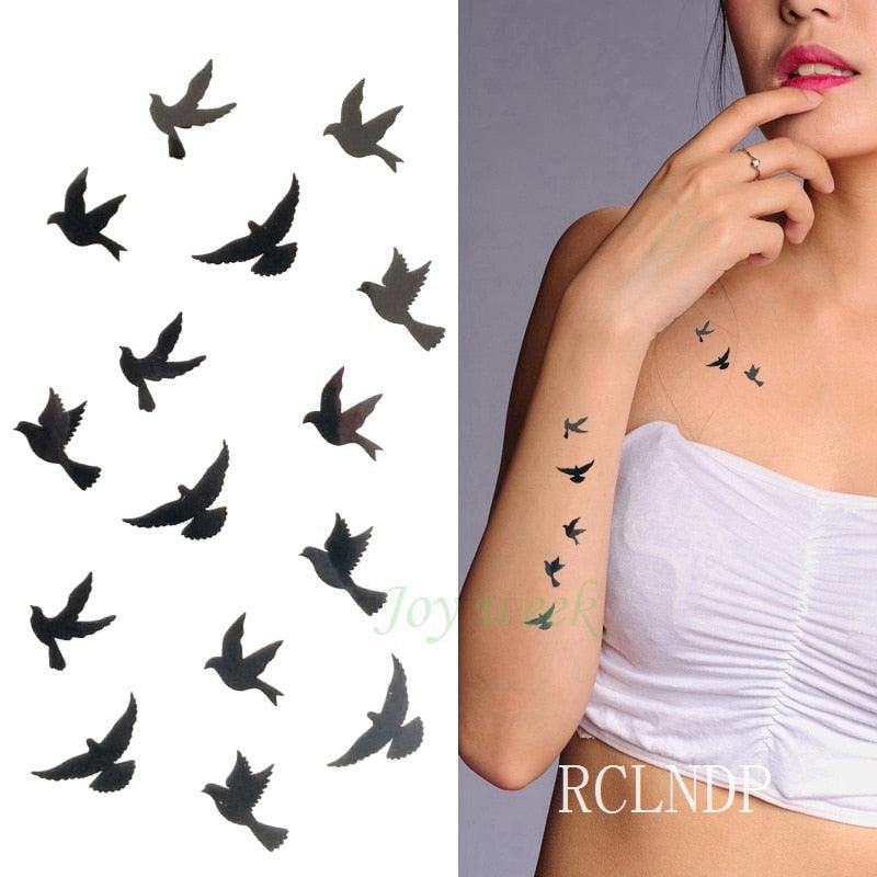 Black Waterproof Temporary Bird Tattoo Sticker Arm Leg Wrist Modern Small Tattoo For Womens And Kids Stevvex
