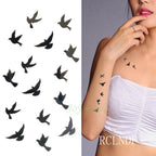 Black Waterproof Temporary Bird Tattoo Sticker Arm Leg Wrist Modern Small Tattoo For Womens And Kids Stevvex