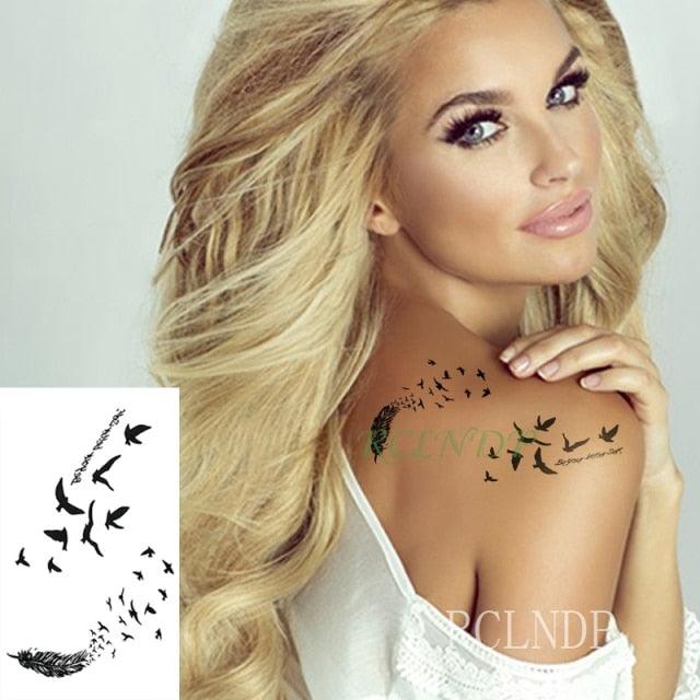 Black Waterproof Temporary Bird Tattoo Sticker Arm Leg Wrist Modern Small Tattoo For Womens And Kids Stevvex