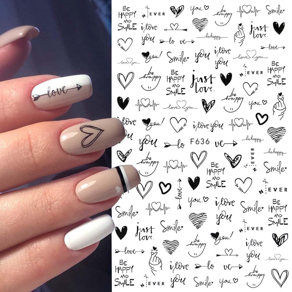 Black White 3D Nail Sticker Decals Cool English Letter Nail Art Decoration Manicure Design Christmas New Year Gift French Nail Art Stickers Decals 8Sheets Nail Art Supplies 3D Self-Adhesive Nail Art Decoration  Pattern Nail Accessories Classic Simple Stevvex