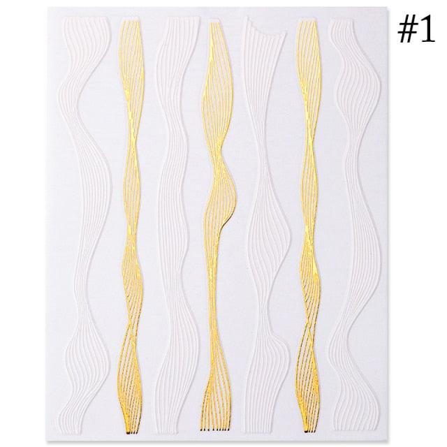 Black White 3D Nail Stickers Metal Gold Silver Geometric Tassel Strip Line Adhesive Transfer Decals Nail Art Design  Gold Silver Metal Nail Sticker  Metallic Curve Strip Line Nail Decal Self-Adhesive 3D Wave Design Nail Tips Decorations Manicure for Women Stevvex