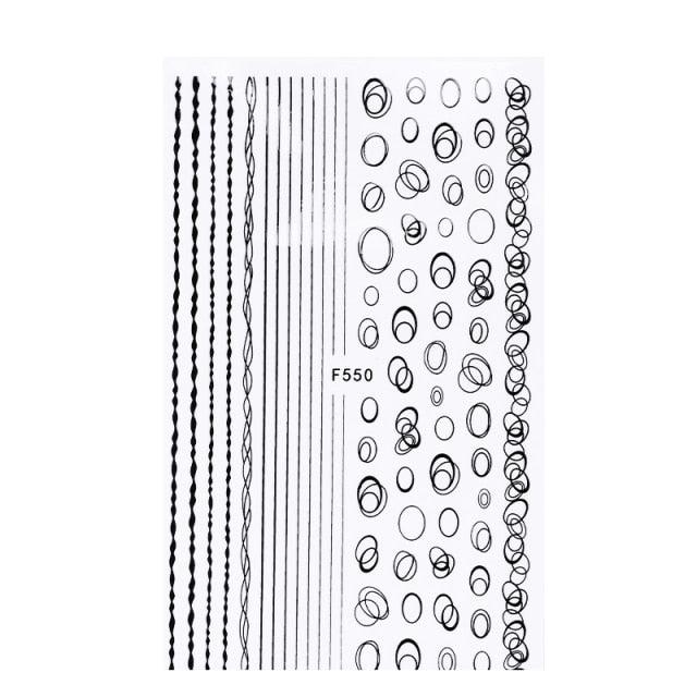 Black White 3D Nail Stickers Metal Gold Silver Geometric Tassel Strip Line Adhesive Transfer Decals Nail Art Design  Gold Silver Metal Nail Sticker  Metallic Curve Strip Line Nail Decal Self-Adhesive 3D Wave Design Nail Tips Decorations Manicure for Women Stevvex