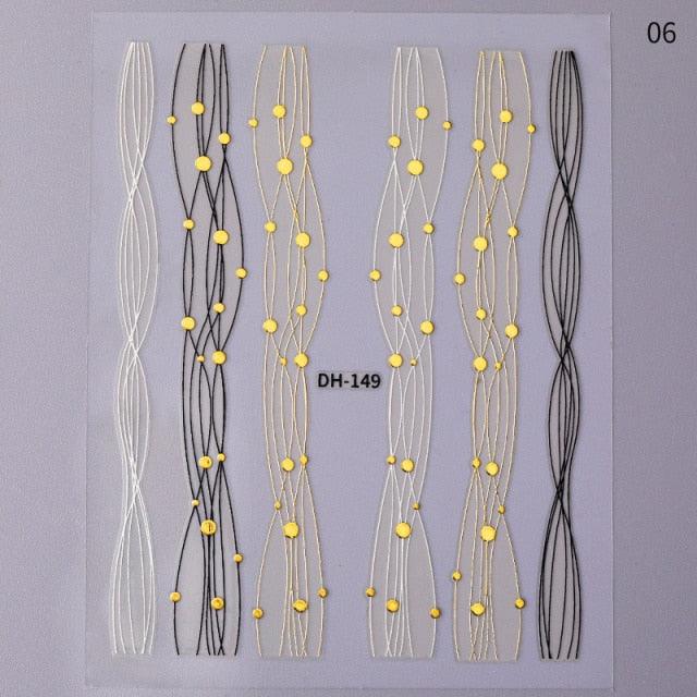 Black White 3D Nail Stickers Metal Gold Silver Geometric Tassel Strip Line Adhesive Transfer Decals Nail Art Design  Gold Silver Metal Nail Sticker  Metallic Curve Strip Line Nail Decal Self-Adhesive 3D Wave Design Nail Tips Decorations Manicure for Women Stevvex