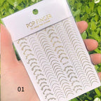 Black White 3D Nail Stickers Metal Gold Silver Geometric Tassel Strip Line Adhesive Transfer Decals Nail Art Design  Gold Silver Metal Nail Sticker  Metallic Curve Strip Line Nail Decal Self-Adhesive 3D Wave Design Nail Tips Decorations Manicure for Women Stevvex