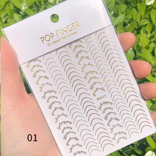 Black White 3D Nail Stickers Metal Gold Silver Geometric Tassel Strip Line Adhesive Transfer Decals Nail Art Design  Gold Silver Metal Nail Sticker  Metallic Curve Strip Line Nail Decal Self-Adhesive 3D Wave Design Nail Tips Decorations Manicure for Women Stevvex