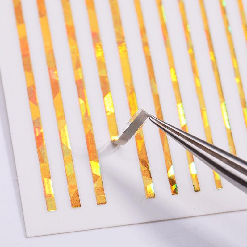 Black White 3D Nail Stickers Metal Gold Silver Geometric Tassel Strip Line Adhesive Transfer Decals Nail Art Design  Gold Silver Metal Nail Sticker  Metallic Curve Strip Line Nail Decal Self-Adhesive 3D Wave Design Nail Tips Decorations Manicure for Women Stevvex