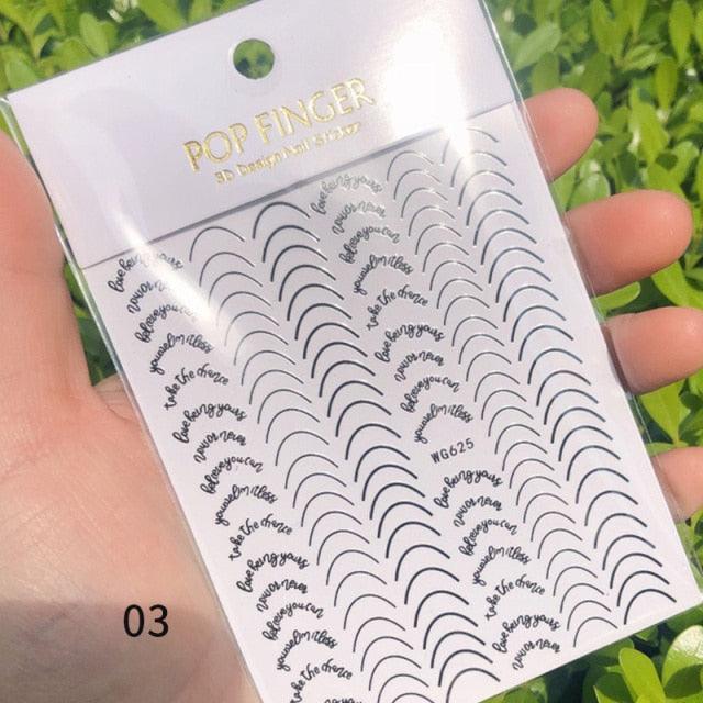 Black White 3D Nail Stickers Metal Gold Silver Geometric Tassel Strip Line Adhesive Transfer Decals Nail Art Design  Gold Silver Metal Nail Sticker  Metallic Curve Strip Line Nail Decal Self-Adhesive 3D Wave Design Nail Tips Decorations Manicure for Women Stevvex