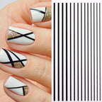 Black White 3D Nail Stickers Metal Gold Silver Geometric Tassel Strip Line Adhesive Transfer Decals Nail Art Design  Gold Silver Metal Nail Sticker  Metallic Curve Strip Line Nail Decal Self-Adhesive 3D Wave Design Nail Tips Decorations Manicure for Women Stevvex