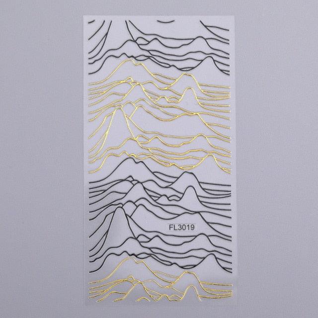Black White 3D Nail Stickers Metal Gold Silver Geometric Tassel Strip Line Adhesive Transfer Decals Nail Art Design  Gold Silver Metal Nail Sticker  Metallic Curve Strip Line Nail Decal Self-Adhesive 3D Wave Design Nail Tips Decorations Manicure for Women Stevvex