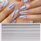 Black White 3D Nail Stickers Metal Gold Silver Geometric Tassel Strip Line Adhesive Transfer Decals Nail Art Design  Gold Silver Metal Nail Sticker  Metallic Curve Strip Line Nail Decal Self-Adhesive 3D Wave Design Nail Tips Decorations Manicure for Women Stevvex