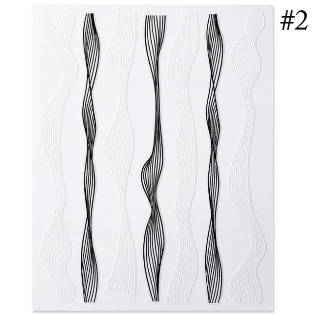 Black White 3D Nail Stickers Metal Gold Silver Geometric Tassel Strip Line Adhesive Transfer Decals Nail Art Design  Gold Silver Metal Nail Sticker  Metallic Curve Strip Line Nail Decal Self-Adhesive 3D Wave Design Nail Tips Decorations Manicure for Women Stevvex