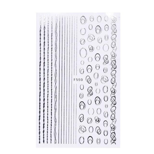 Black White 3D Nail Stickers Metal Gold Silver Geometric Tassel Strip Line Adhesive Transfer Decals Nail Art Design  Gold Silver Metal Nail Sticker  Metallic Curve Strip Line Nail Decal Self-Adhesive 3D Wave Design Nail Tips Decorations Manicure for Women Stevvex