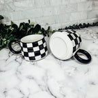 Black And White Checkered Ceramic Mug 13.5oz Hand-Painted Retro Dishwasher Safe BandsCo Straps