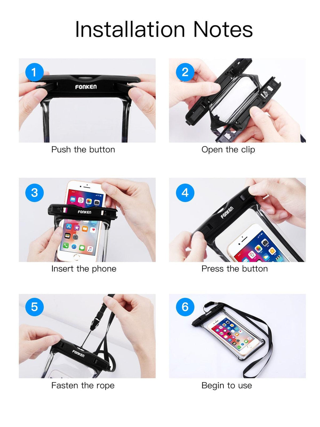 Black White Full View Waterproof Case for Phone Underwater Snow Transparent Swimming Pouch Big Mobile Phone Covers Waterproof Mobile Phone Case Underwater Waterproof Iphone Case Stevvex