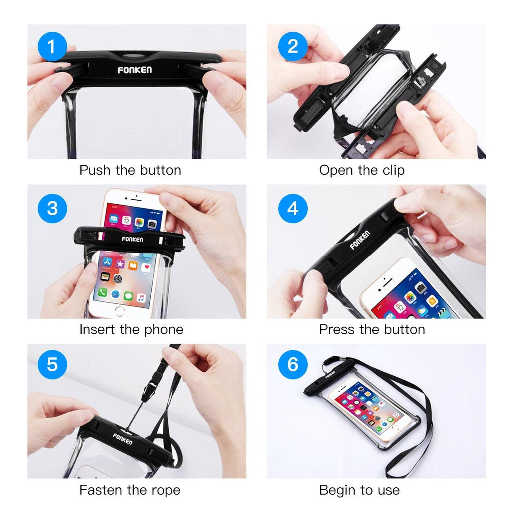 Black White Full View Waterproof Case for Phone Underwater Snow Transparent Swimming Pouch Big Mobile Phone Covers Waterproof Mobile Phone Case Underwater Waterproof Iphone Case Stevvex