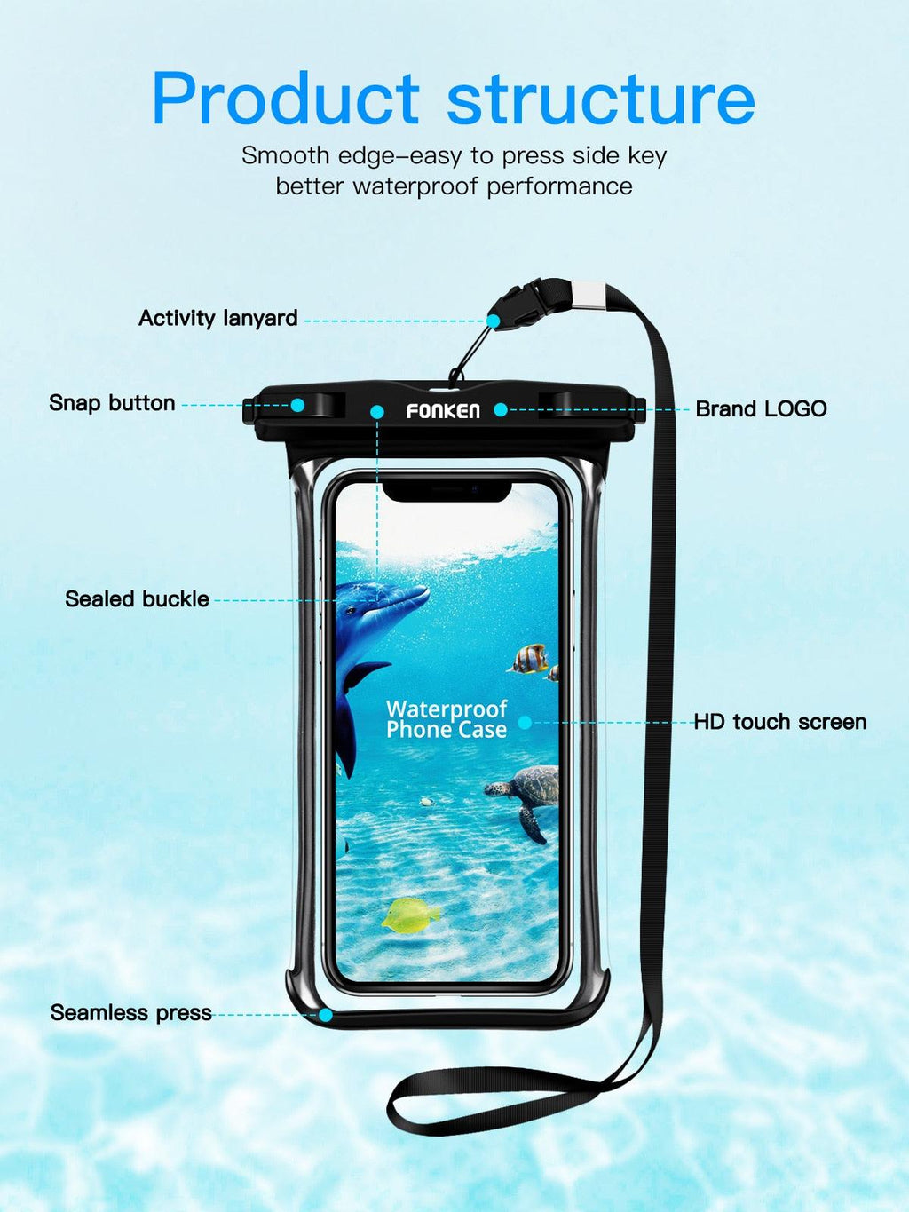 Black White Full View Waterproof Case for Phone Underwater Snow Transparent Swimming Pouch Big Mobile Phone Covers Waterproof Mobile Phone Case Underwater Waterproof Iphone Case Stevvex