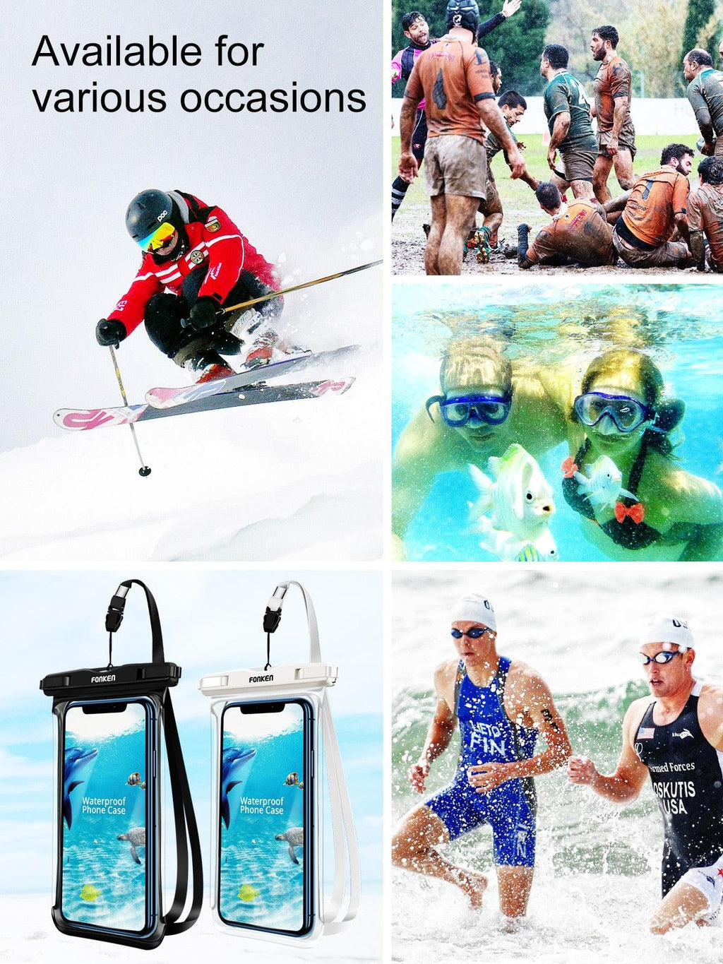 Black White Full View Waterproof Case for Phone Underwater Snow Transparent Swimming Pouch Big Mobile Phone Covers Waterproof Mobile Phone Case Underwater Waterproof Iphone Case Stevvex