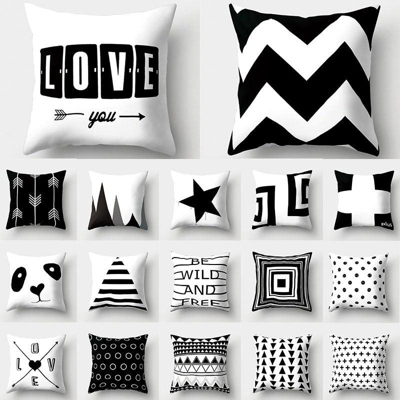 Black White Geometric Cushion Cover Pillowcase Sofa Cushions Decorative Pillow Covers Stripe Pattern Throw Pillow Case Daily Decorations Sofa Throw Pillow Case Cushion Covers Pillowcase Polyester Home Decor Pillow Cases 45x45CM Stevvex