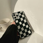 Black White Luxury Checkerboard Soft Phone Case For iPhone 14 13 12 11 Pro Max Mini X XR 7 8 Plus XS Shockproof Protective Cover Unisex Modern Phone Case Elegant Design Stevvex