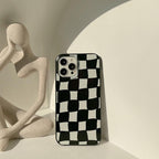 Black White Luxury Checkerboard Soft Phone Case For iPhone 14 13 12 11 Pro Max Mini X XR 7 8 Plus XS Shockproof Protective Cover Unisex Modern Phone Case Elegant Design Stevvex