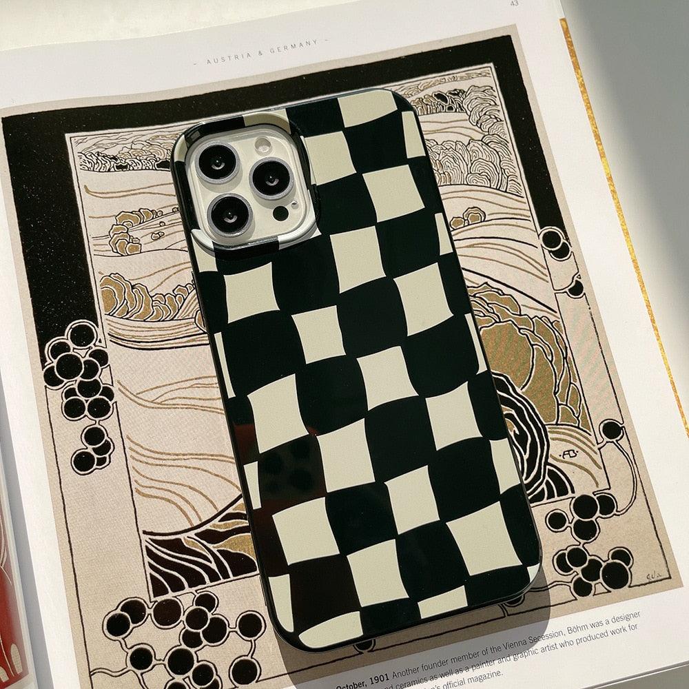 Black White Luxury Checkerboard Soft Phone Case For iPhone 14 13 12 11 Pro Max Mini X XR 7 8 Plus XS Shockproof Protective Cover Unisex Modern Phone Case Elegant Design Stevvex