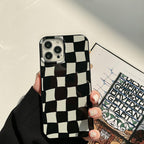 Black White Luxury Checkerboard Soft Phone Case For iPhone 14 13 12 11 Pro Max Mini X XR 7 8 Plus XS Shockproof Protective Cover Unisex Modern Phone Case Elegant Design Stevvex