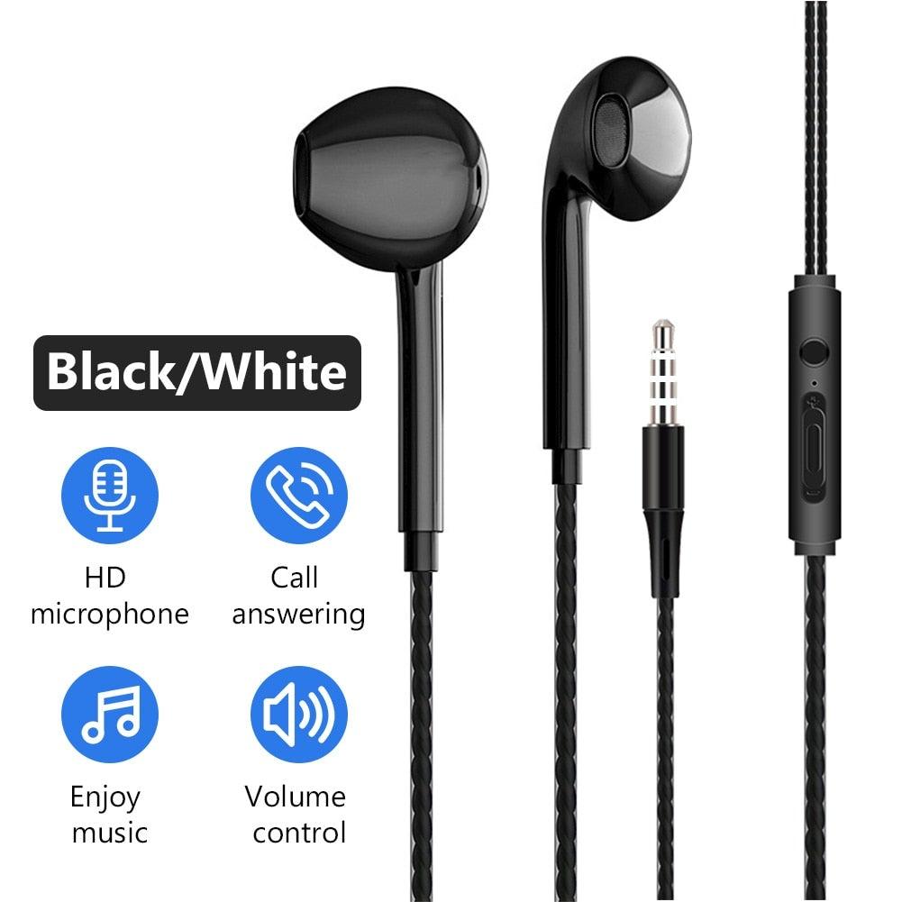 Black White Sport Earbuds Wired Headphones With Bass Mobile Phone Earphone Wire Stereo Headset Mic Music Earphones Wired Earbuds Noise Isolating in-Ear Headphones Earphones with Mic Volume Control 3.5mm Plug for Sports Workout Compatible Stevvex