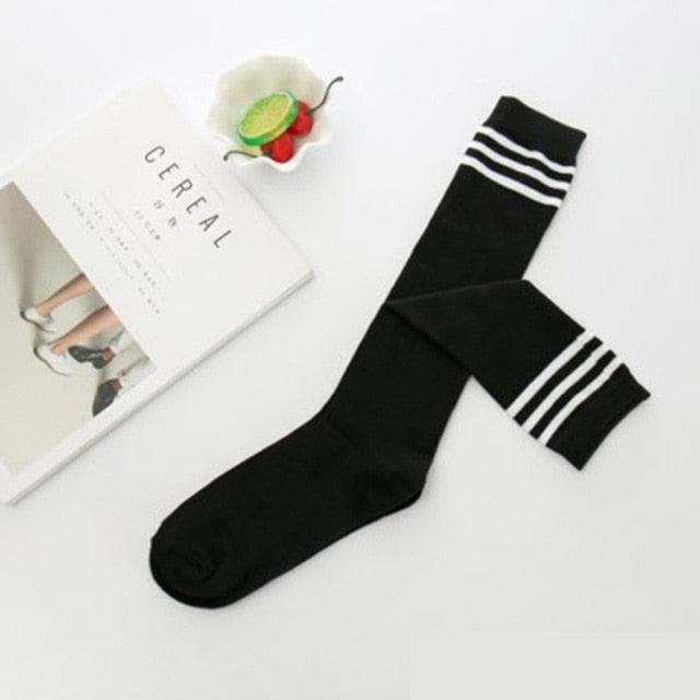 Black White Striped Long Over Knee Thigh High Cotton Socks Over The Knee Stockings For Ladies Warm Knee Socks for Women Stevvex