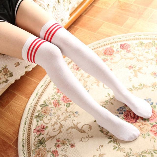 Black White Striped Long Over Knee Thigh High Cotton Socks Over The Knee Stockings For Ladies Warm Knee Socks for Women Stevvex