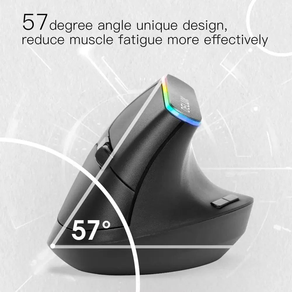 Black Wireless Ergonomic Mouse Vertical 1600 DPI Button Gaming Mouse RGB Optical USB Mice For PC And Laptop 2.4Ghz Stevvex