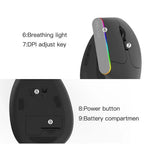 Black Wireless Ergonomic Mouse Vertical 1600 DPI Button Gaming Mouse RGB Optical USB Mice For PC And Laptop 2.4Ghz Stevvex
