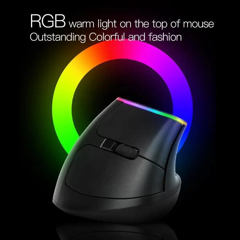 Black Wireless Ergonomic Mouse Vertical 1600 DPI Button Gaming Mouse RGB Optical USB Mice For PC And Laptop 2.4Ghz Stevvex