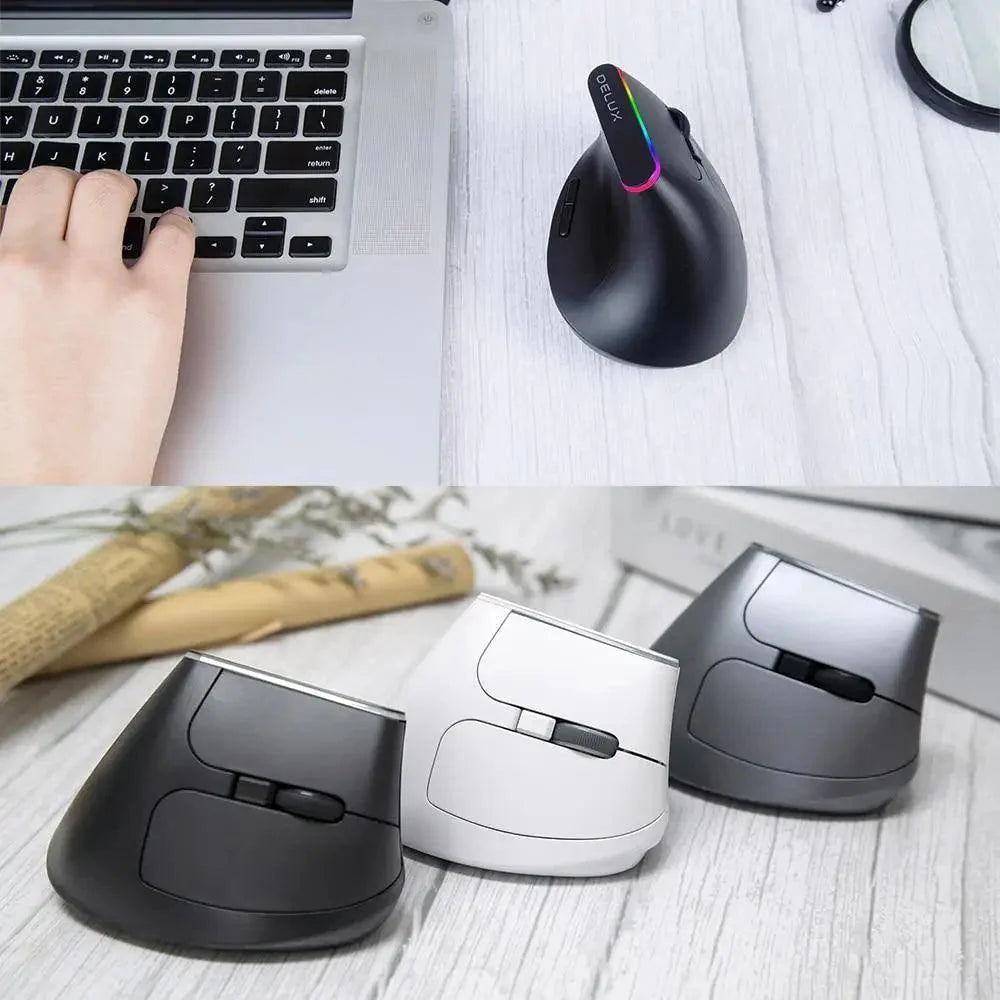 Black Wireless Ergonomic Mouse Vertical 1600 DPI Button Gaming Mouse RGB Optical USB Mice For PC And Laptop 2.4Ghz Stevvex
