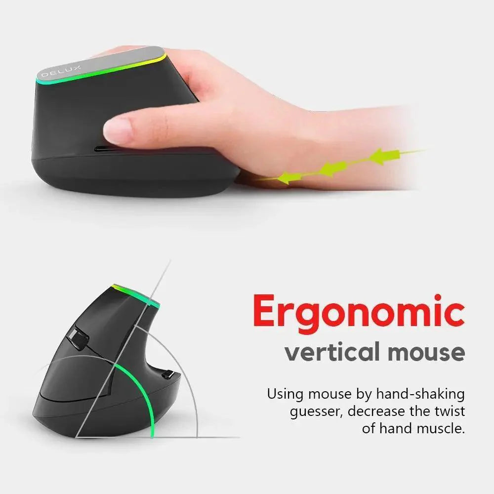 Black Wireless Ergonomic Mouse Vertical 1600 DPI Button Gaming Mouse RGB Optical USB Mice For PC And Laptop 2.4Ghz Stevvex