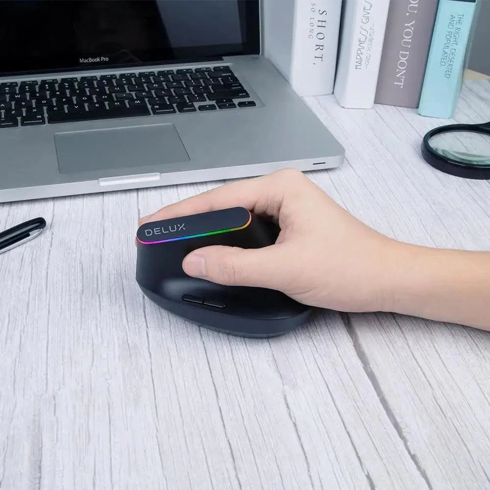 Black Wireless Ergonomic Mouse Vertical 1600 DPI Button Gaming Mouse RGB Optical USB Mice For PC And Laptop 2.4Ghz Stevvex