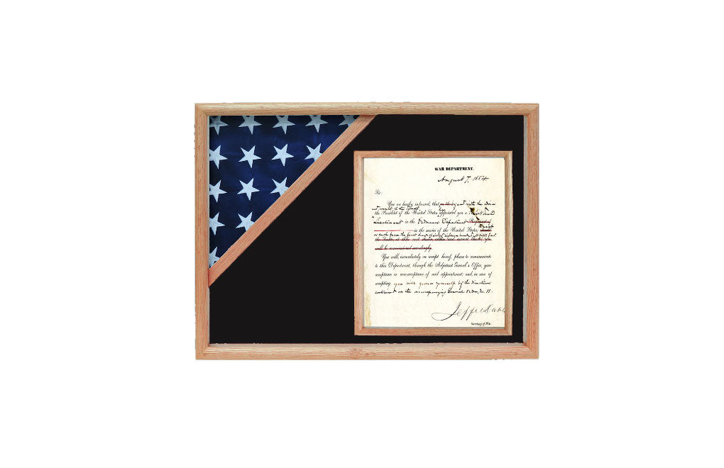 Shadow box for 3' x 5' flag with 8.5 x 11 Document holder The Military Gift Store