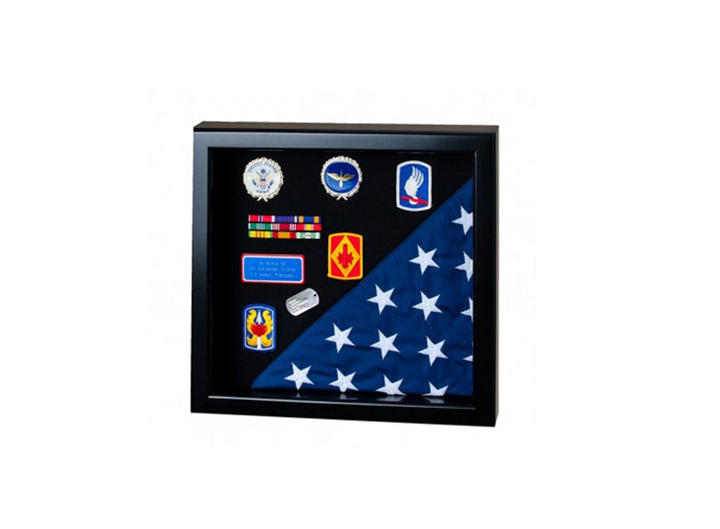 Flag Display Case showcases both the flag and military awards,(Red Felt) The Military Gift Store