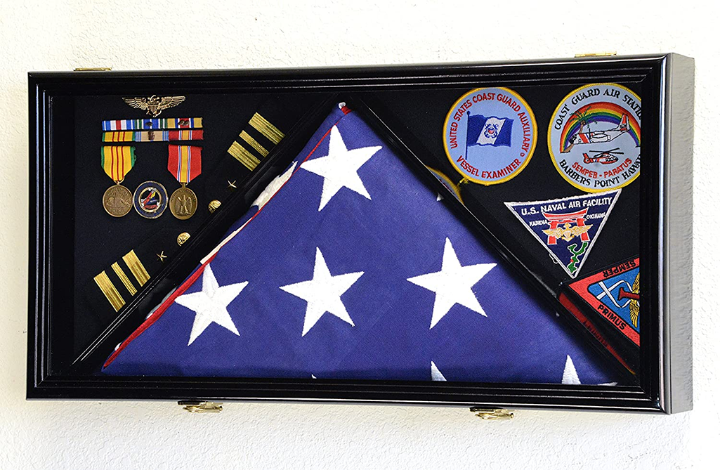 Large Flag & Medals Military Pins Patches Insignia Holds up to 5x9 Flag Display Case Frame The Military Gift Store