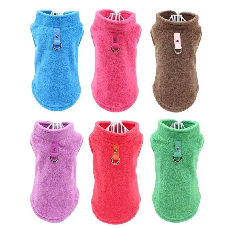 Blank Dog Vest Soft Fleece Clothes For Small Dogs Solid Candy Color Dog T Shirt With Dog Harness Leash Dog Cold Weather Coat Warm Dog Jumpers Soft Fleece Vest Jacket with Leash Ring Costume for Puppy Small Dogs Stevvex