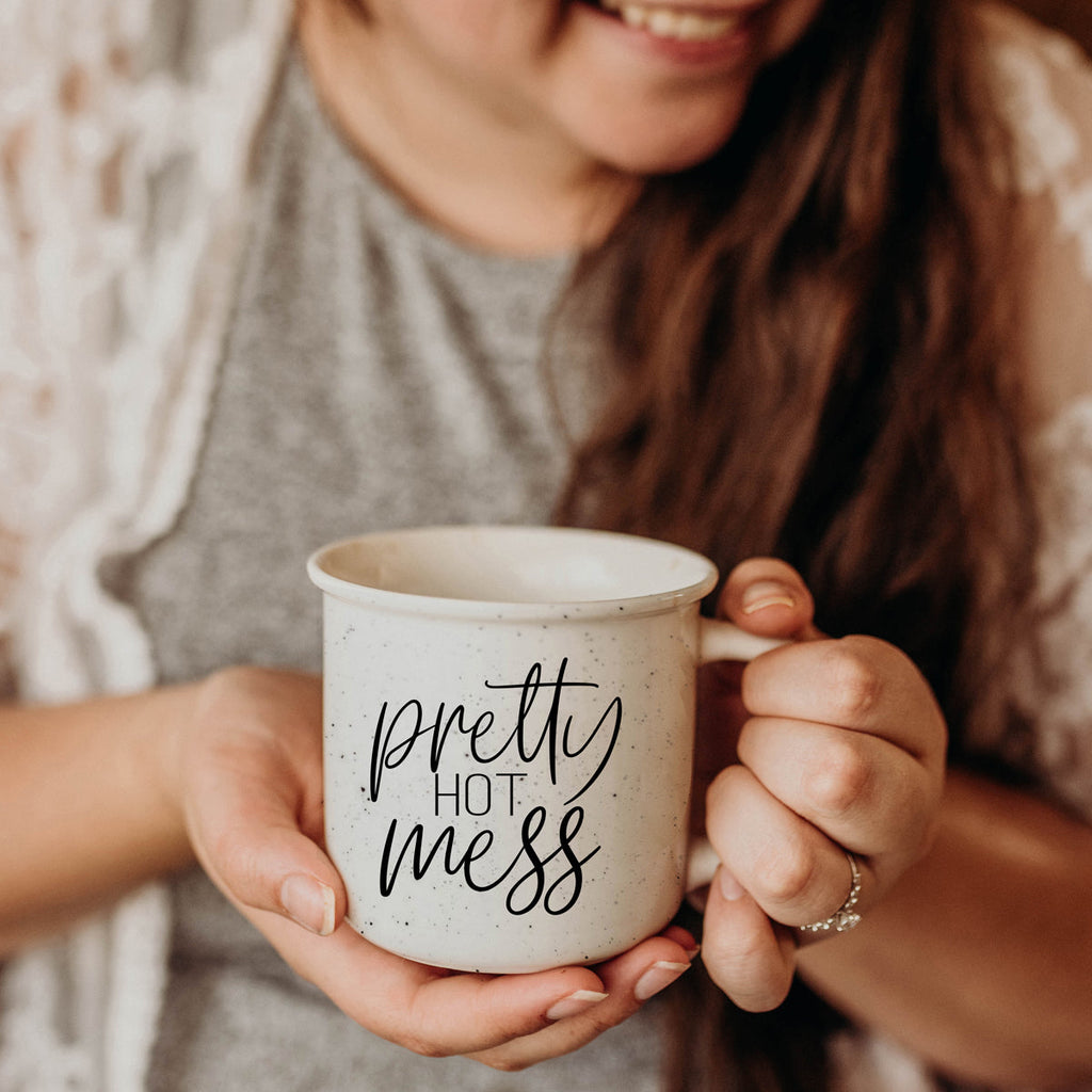 Pretty Hot Mess 14.5oz Ceramic Coffee Mug Funny Hot Mess Quote Cup For Home Office And Travel BandsCo Straps