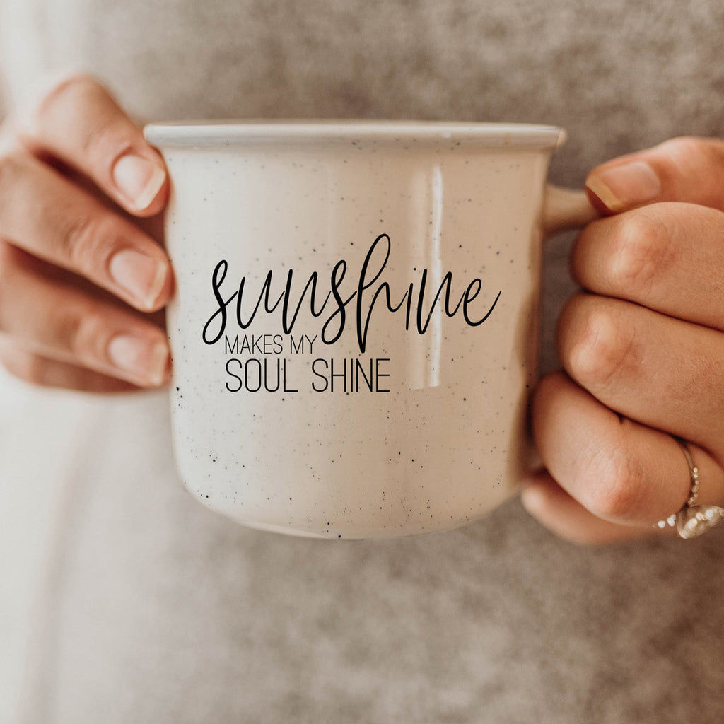Sunshine 14.5oz Ceramic Campfire Style Mug White 14.5 Oz Rustic Camping Coffee Tea Cup Gift BandsCo Straps