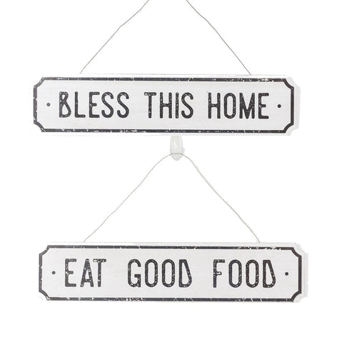 Farmhouse Wood Wall Sign Bless This Home Eat Good Food Rustic Hanging Plaque BandsCo Straps