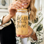 Bless Your Heart 20oz Glass Tumbler With Bamboo Lid - Sassy Coffee Cup BandsCo Straps