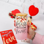 Bless Your Heart 20oz Glass Tumbler With Bamboo Lid - Sassy Coffee Cup BandsCo Straps